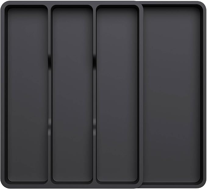 Lifewit Utensil Organizer for Kitchen Drawer, Expandable Cooking Silverware Tray, Adjustable Cutlery Flatware Holder, Plastic Spatula Tools Storage Divider, 17.3 x 15.8", Black
