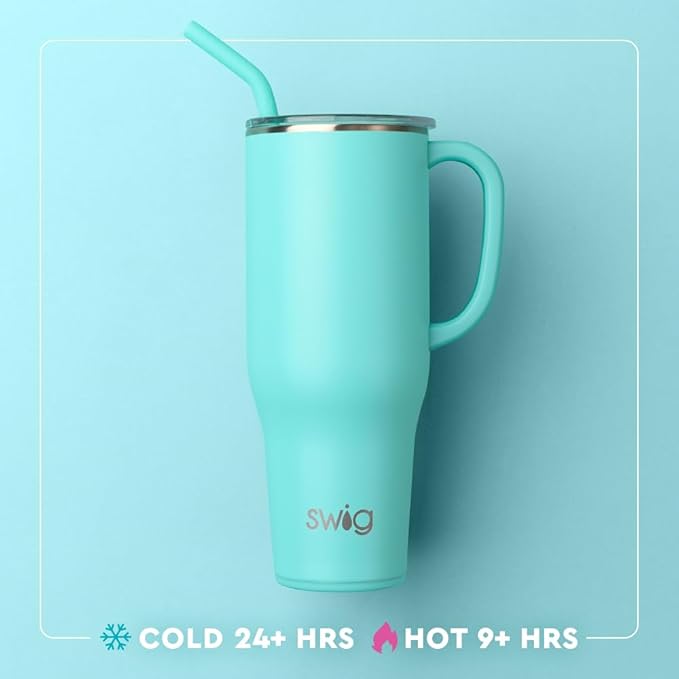 Swig Life 40oz Mega Mug, 40 oz Tumbler with Handle and Straw, Cup Holder Friendly, Dishwasher Safe, Extra Large Insulated Tumbler, Stainless Steel (Disco Cowgirl)