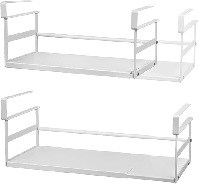 Under Shelf Storage Basket, 2 Pack Heavy-Duty Hanging Baskets Under Cabinet Shelf Organizer, Add-on Space Saver Kitchen, Pantry, Laundry Room, Slide-in White Large Shallow Depth Large