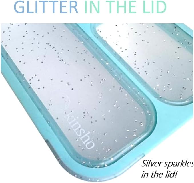 Small Snack Containers for Kids Toddlers - 3 Compartments (Set of 2) - Leak-Proof Reusable Boxes with Lids - BPA-Free Plastic Mini Bento Lunch Box - Holds 2 Cups Capacity (Pastel Blue+Teal Sparkle)