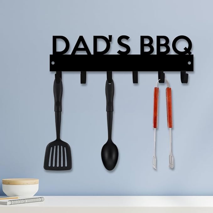 Generic Personalized BBQ Cooking Utensils Wall Hooks Rack for Dad Custom Grilling Tool Organizer Barbecue Tool Metal Storage Holders Grill Cutlery Hanger Father's Day Utensils Hanging Hooks (Style 2)