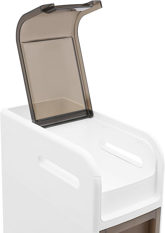 Slim Waterproof Narrow Bathroom Cabinet with Trash Bin Compact Design with Drawers and Toilet Paper Holder Movable Bathroom Organizers for Small Spaces (5Tier/37.8in H)