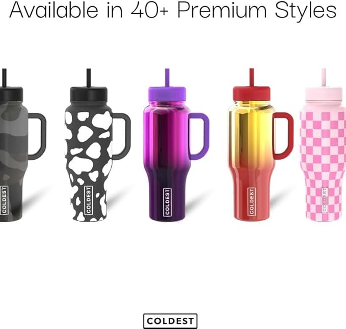 Coldest Tumbler with Handle and Straw, 100% Leak Proof Insulated Tumbler with Lid and Straw (3 Lids), Stainless Steel Tumblers for Women & Men, Cup Holder Friendly, 36 oz (Morrocan Vibes)