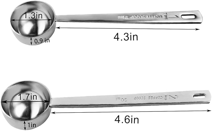 2 Pcs Coffee Scoop 18/8 Stainless Steel Measuring Coffee Spoon Set 1 Tablespoon (15ML) & 2 Tablespoon (30ML) Long Handle Spoons Metal Tablespoon for Coffee Tea Milk Powder Coffee Beans Sugar Flour