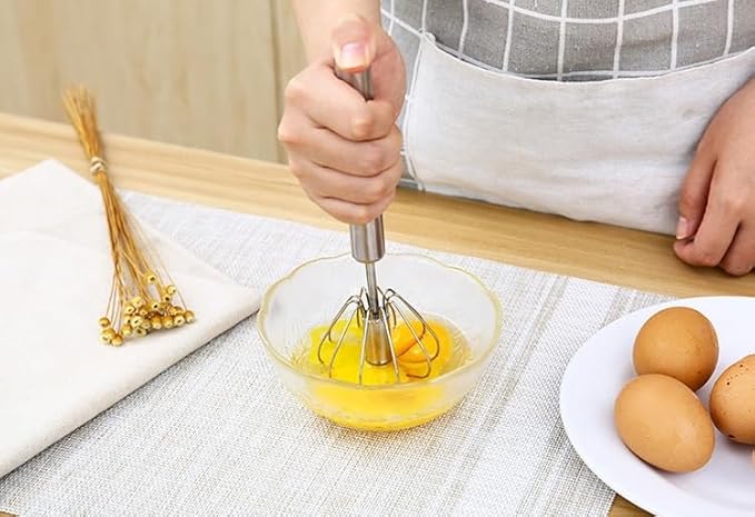 3 PCS Stainless Steel Semi-Automatic Whisk, Hand Push Rotary Whisk Blender, Versatile Milk Frother for Blending, Whisking, Stirring (11+12+13 Inch)