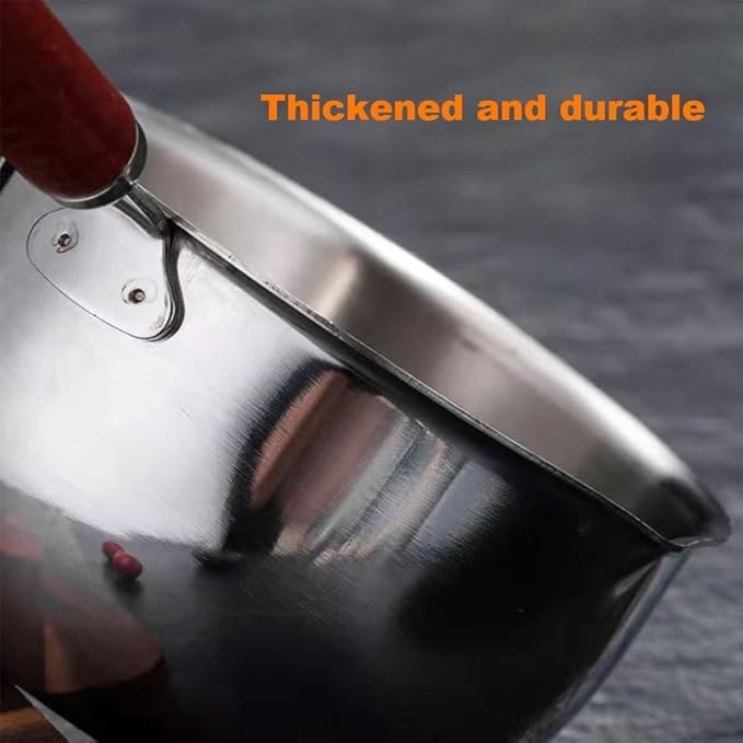 Butter Warmer Pot, 300ml 4.1x2.36in Milk Pot for Stove, Versatile Small Stainless Steel with Pour Spout and 4in Wooden Handle for Melting Butter, Heating Sauces, or Making Coffee