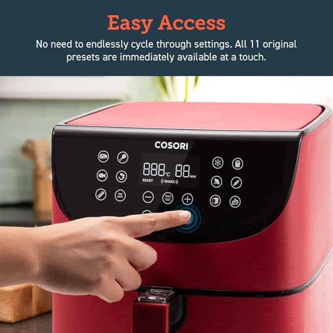COSORI Air Fryer 5.8QT Oil-Free XL Electric Hot Air Fryers Oven, Programmable 11-in-1 Cooker with Preheat & Shake Reminder, Equipped Digital Touchscreen and Nonstick Basket, 100 Recipes, Red