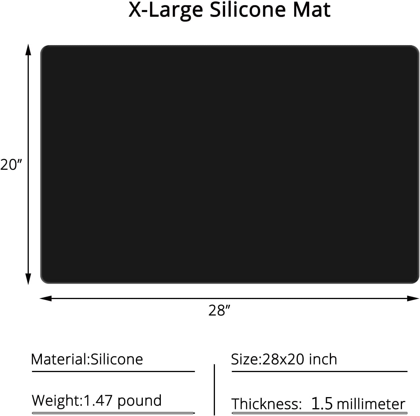 Gartful Silicone Mats for Kitchen Counter, Large Silicone Countertop Protector, Nonskid Heat Resistant Desk Saver Pad, Multipurpose Mat, Placemat (XL-28" x 20"x 0.06", Black)
