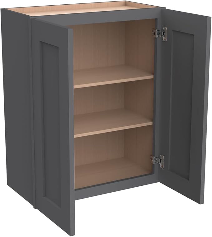 Wall-Mounted Cabinet – Solid Wood Shaker Style Medicine Cabinet with Adjustable Shelves & Soft-Close Doors for Bathroom, Kitchen, and Office Storage (Pebble Gray, 27" W x 12" D x 30" H)