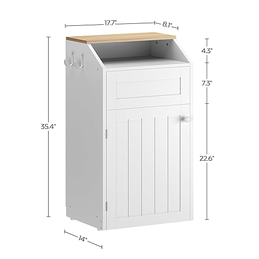 YATINEY Trash Cabinet, Freestanding Trash Can Cabinet, Wooden Recycling with Flip Door, 10 Gallon Hidden Kitchen Garbage Can for Kitchen, Living Room, White WB01WT