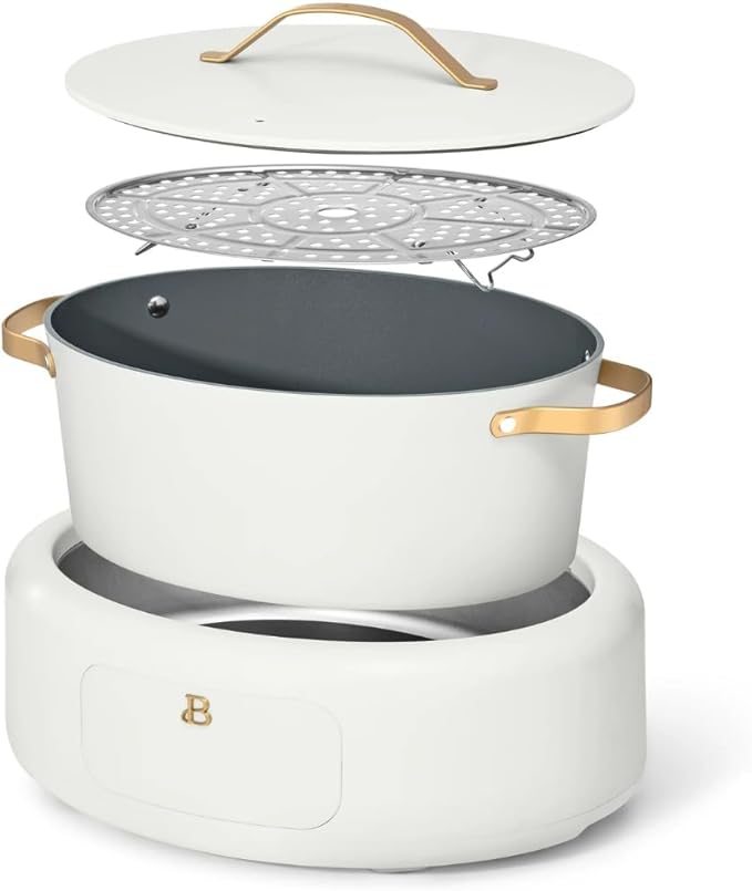 New 10-in-1 Electric Multi-Cooker, 6 Quart Programmable Cooking Pot with Digital Display, Nonstick Interior, One-Touch Controls, Multi-Function Kitchen Appliance (White Icing)