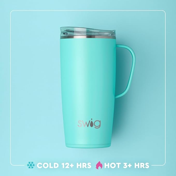 Swig Life 22oz Travel Mug, Insulated Tumbler with Handle and Lid, Travel Coffee Mug, Cup Holder Friendly, Stainless Steel 22 oz Tumbler, Reusable Insulated with Lid (Green Thumb)
