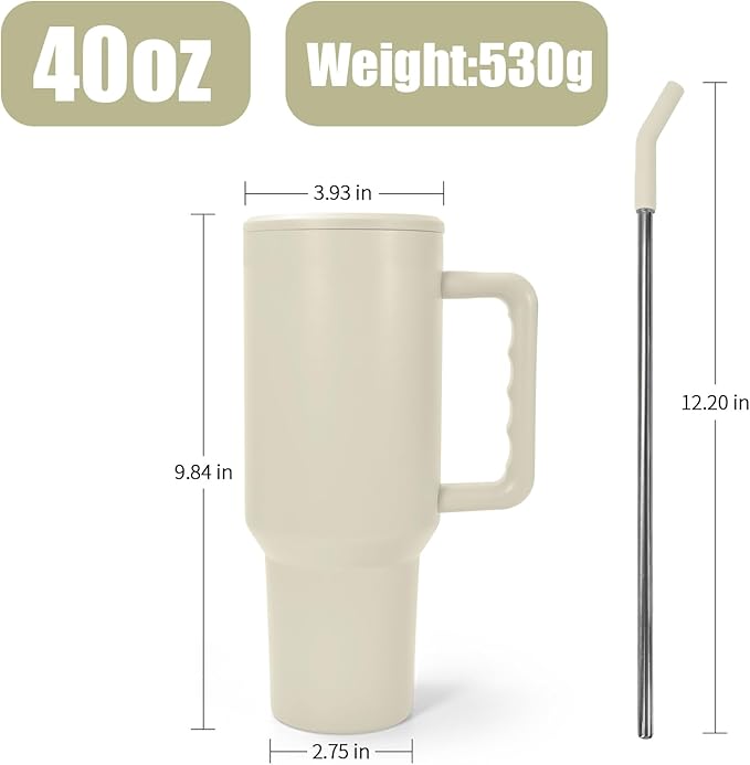 AGH 40 oz Sublimation Tumbler with Handle 4-Pack Stainless Steel Insulated Tumblers Blanks Water Bottle Travel Cups Matte Beige