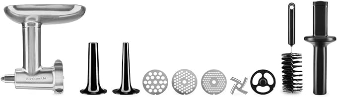 KitchenAid KSMMGA Metal Food Grinder Attachment, Silver & 6-Wire Whip for 3.5 Quart Tilt Head Stand Mixers, Metallic