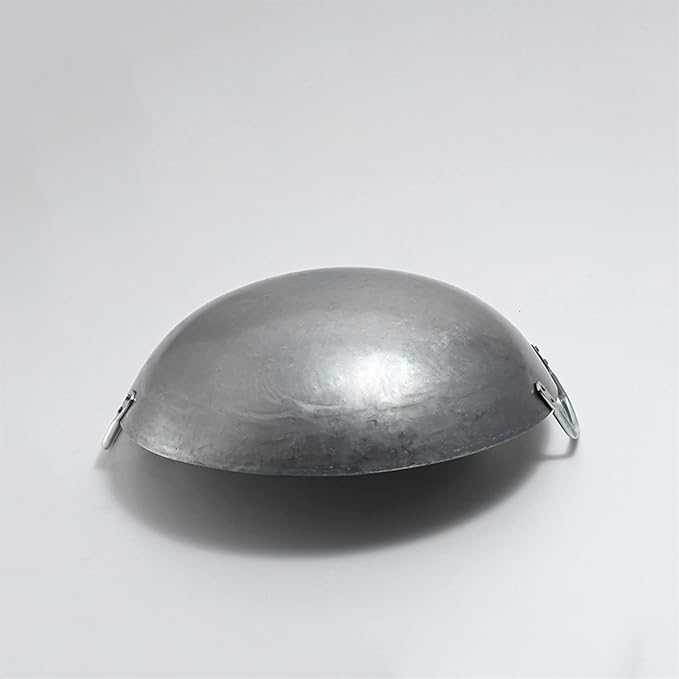 Wok Pfanne Traditioneller Handgehämmerter Wok Aus Refined Iron Mit Two Handles，1,8 MM Dick Wok (Rundboden) (Size : 42cm/16.5in)