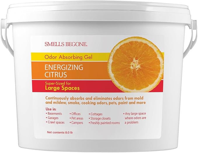 SMELLS BEGONE 1-Gallon Gel Odor Eliminator – High-Capacity, Long-Lasting Absorber for Large Basements, Garages, Workshops & Commercial Areas – Remove Tough Odor with Essential Oils (Energizing Citrus)
