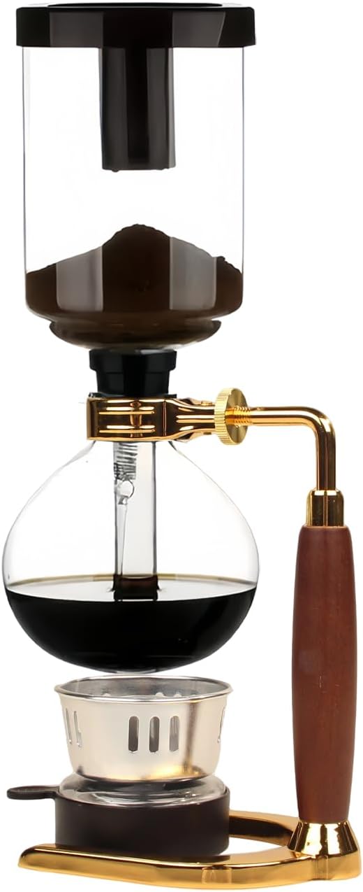 Vacuum Coffee Maker, Manual Siphon Coffee Brewer 3-Cup (360ml) with Alcohol Burner, Adjustable Buffer Clamp, Stainless Steel Bracket Base for Coffee Aficionados