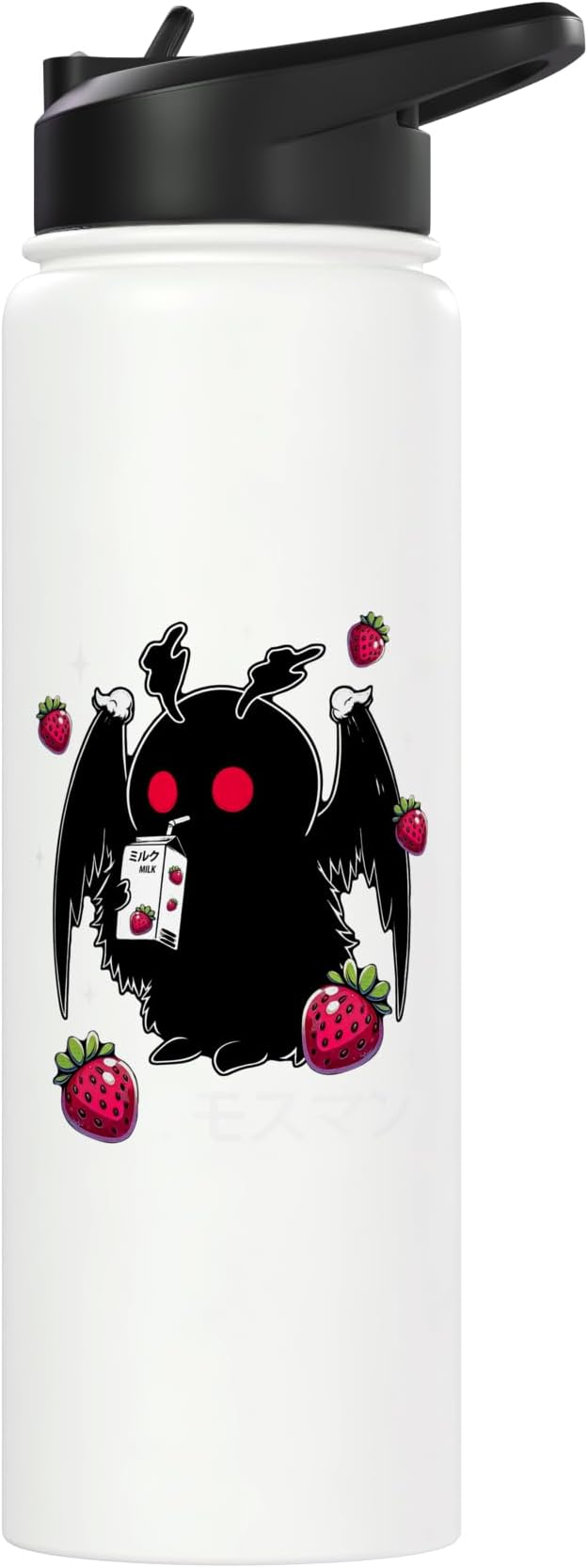 Mothman Cryptid Kawaii Strawberry Milk Shake Carton Stainless Steel Insulated Water Bottle