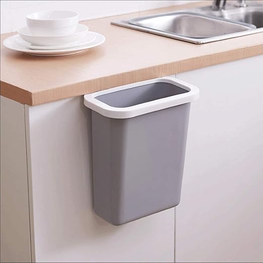 Trash Cans Hanging Waste Bin Under Kitchen Sink,Plastic Dustbins Over Cabinet Door with Top Ring to Fix Garbage Bag Outdoors and Home(Gray)