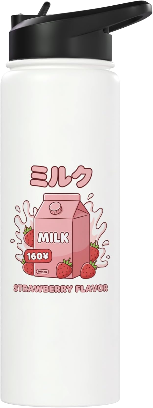 Strawberry Flavor Milk Cartoon Japanese Kawaii Stainless Steel Insulated Water Bottle