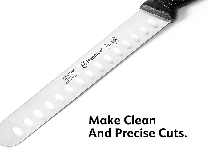 Carving Knife 8-Inch with Razor Sharp Granton Edge for Turkey, Ham, Meat Slicing and Cutting – NSF Certified, German Stainless Steel Blade, Black