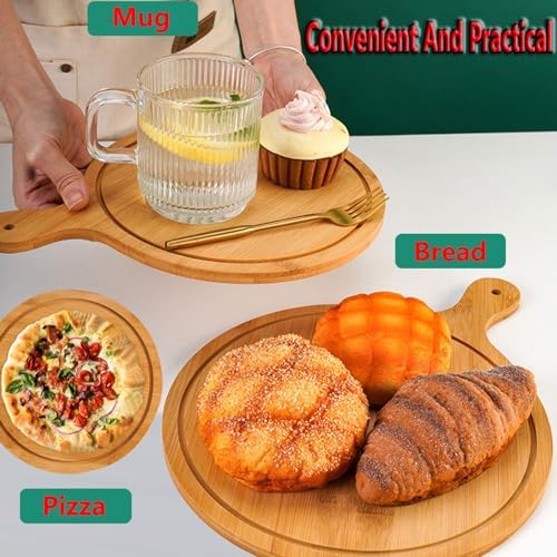 Pizza Serving Board Tray Set of 8, Wooden Lightweight Handles, Up to 13 Inches, Pizza Making Storage, Perfect for Parties and Gatherings,Light Brown,7inch