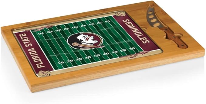 PICNIC TIME NCAA Icon Glass Top Cutting Board & Knife Set, Cheese Boards Charcuterie Boards, Serving Platter, (Parawood & Bamboo)
