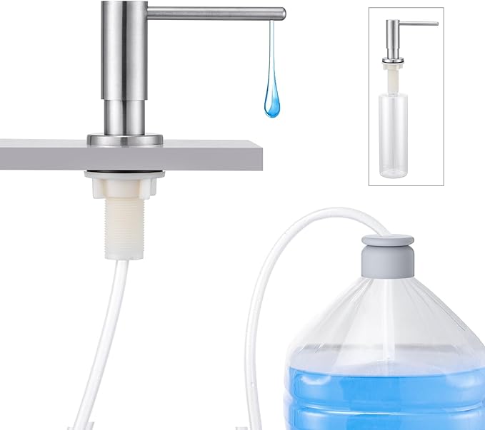 Kitchen Sink Soap Dispenser with 17 OZ Bottle and 40" Extension Tube Kit, Stainless Steel Built-in Soap Dispenser for Kitchen Sink or Countertop, in or Under Sink Installation, Brushed Nickel