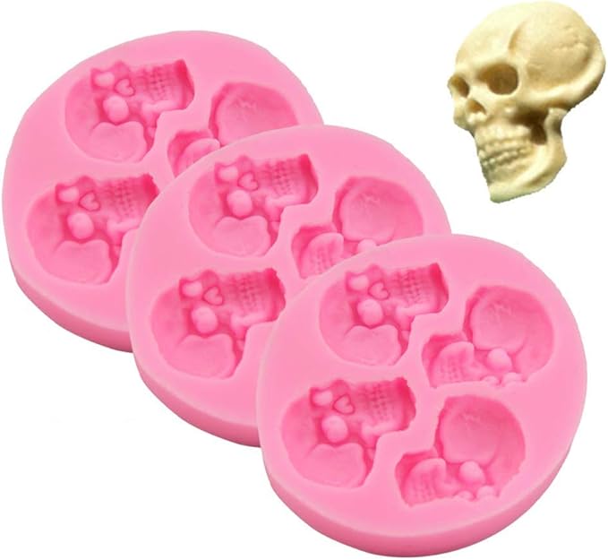 Chocolate Candy Molds, Halloween Skulls Silicone, Fondant Mold for Cake Decoration Wedding Party Supplies Set of 3