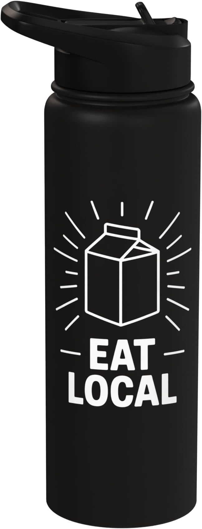 Funny Eat Local Milk Carton Minimalist Saying Stainless Steel Insulated Water Bottle