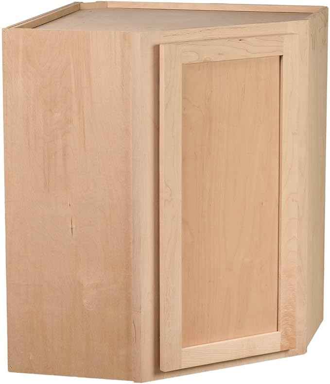 Quicklock RTA (Ready-to-Assemble) 42" Tall Wall Kitchen Cabinets - Shaker Style | 100% Hardwood | Made in America | Soft Close Hardware (Raw Maple, 12" D x 24" W x 42" H Corner)