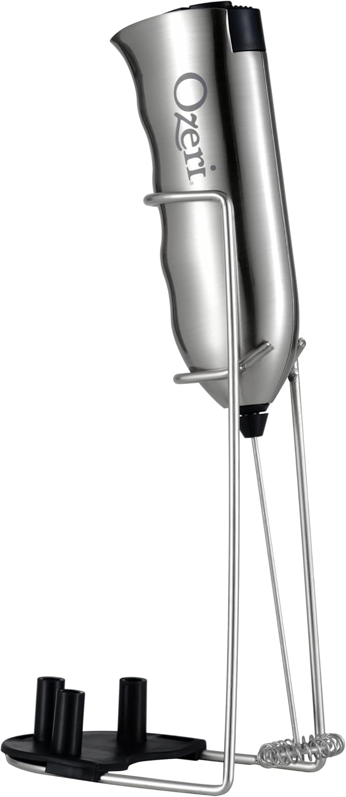 Ozeri Deluxe Milk Frother & Whisk in Stainless Steel, with Stand and 4 Frothing Attachments