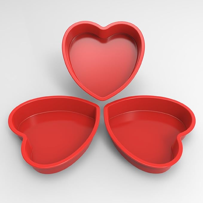 SILIVO Silicone Heart Shaped Cake Pans (3 Pack) - 9 Inch Nonstick Heart Cake Molds for Cakes and Brownies