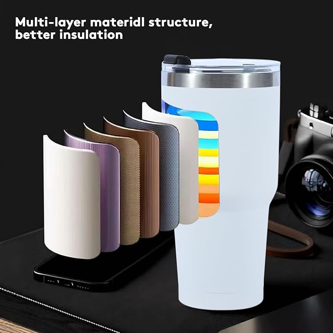 30oz Insulated Tumbler with Lids and Straw, Stainless Steel Travel Coffee Tumbler,Powder Coated Travel Mug (White)