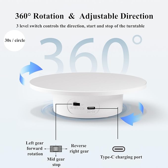 Motorized Rotating Display Stand 7.87 in 360 Degree Electric Rotating Turntable for Photography Products, Jewelry, 3D Model Rechargeable and Plug in Cup Display Turner