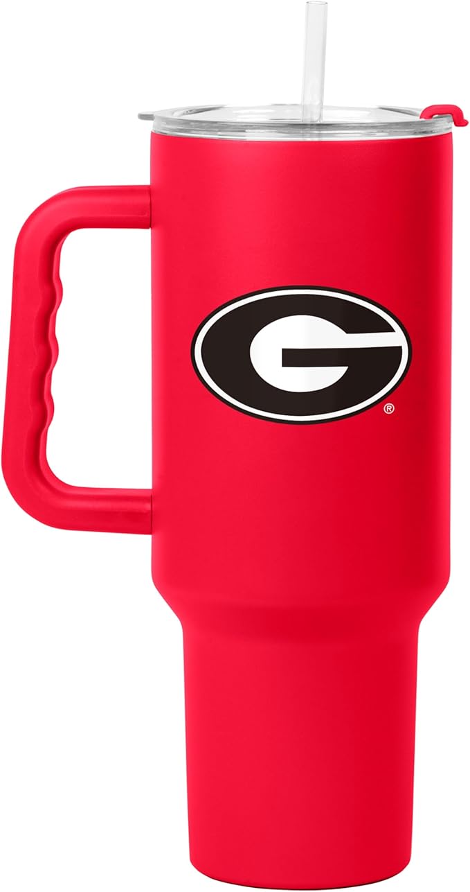 Logo Brands NCAA 40 oz Tumbler with Handle -Stainless Steel Insulated Travel Tumbler with Straw Lid – Powder Coated, Leak-Resistant, Keeps Drinks Hot/Cold – Great for Tailgating, or Everyday Use