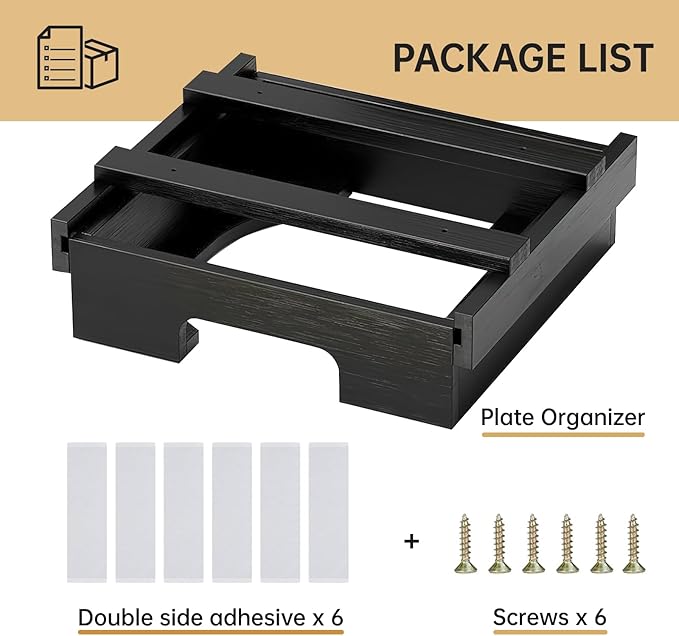 9-inch Paper Plate Dispenser - Bamboo Paper Plate Dispenser Under Cabinet, Kitchen Counter Vertical Holder Organizer Countertop Caddy Rack Black