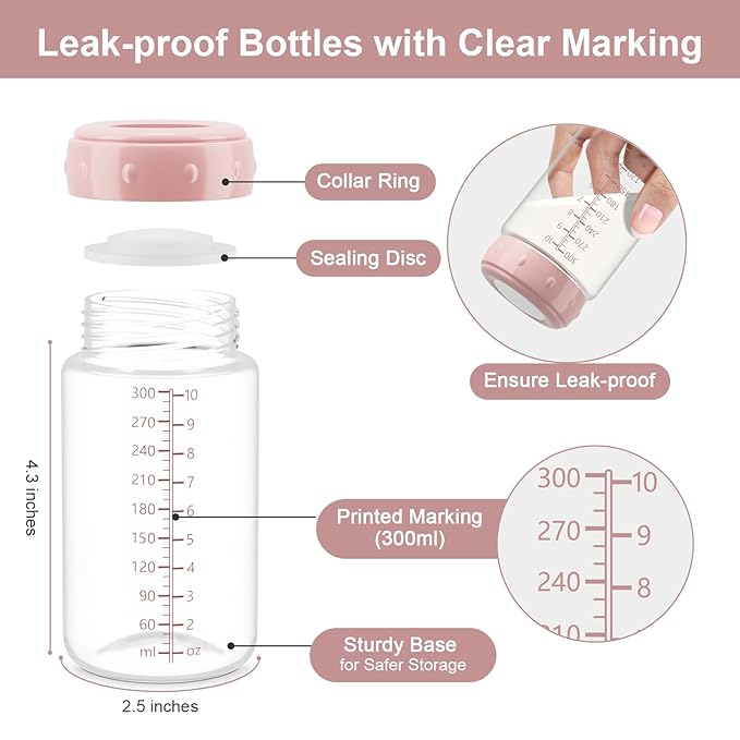 Natural Baby Bottles, BPA Free Breastmilk Storage Bottle for Momcozy Breast Milk Cooler & Fridge, Wide-Neck Breastfeeding Bottles Compatible with Spectra Pump Flanges, 10oz, 4 Pack