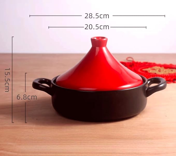Moroccan Tagine Cooking Pot Cast Iron Enamel Stew Casserole Slow Cooker With Anti-Scalding Handles(Color:Red)