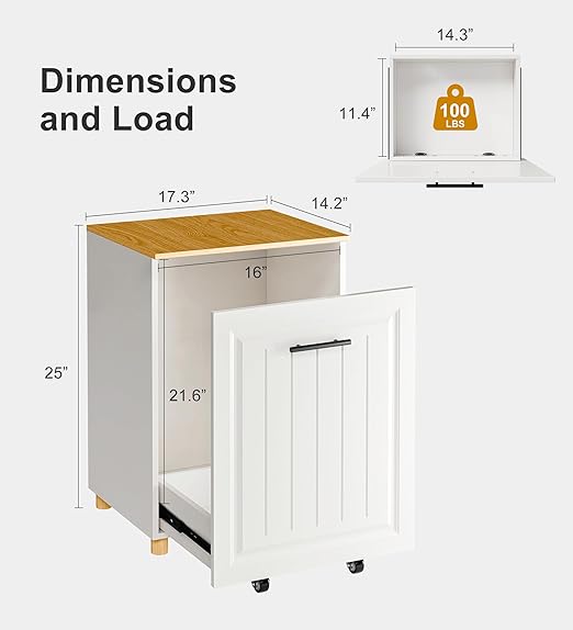 ZIFTY 10 Gallon Pull Out Trash Can Cabinet, Freestanding Kitchen Trash Bin Cabinet, Hidden Garbage & Recycling Cabinet, Pet Proof Trash Can Holder for Kitchen, Laundry & Living Room (White)