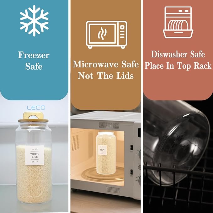 2 Pack Large Glass Flour and Sugar Containers with 132 Pantry Labels - 105 FL OZ Glass Canisters with Bamboo Airtight Lids - Farmhouse Kitchen Glass Pantry Jars for Cookie, Rice, Pasta, Cereal, Salt