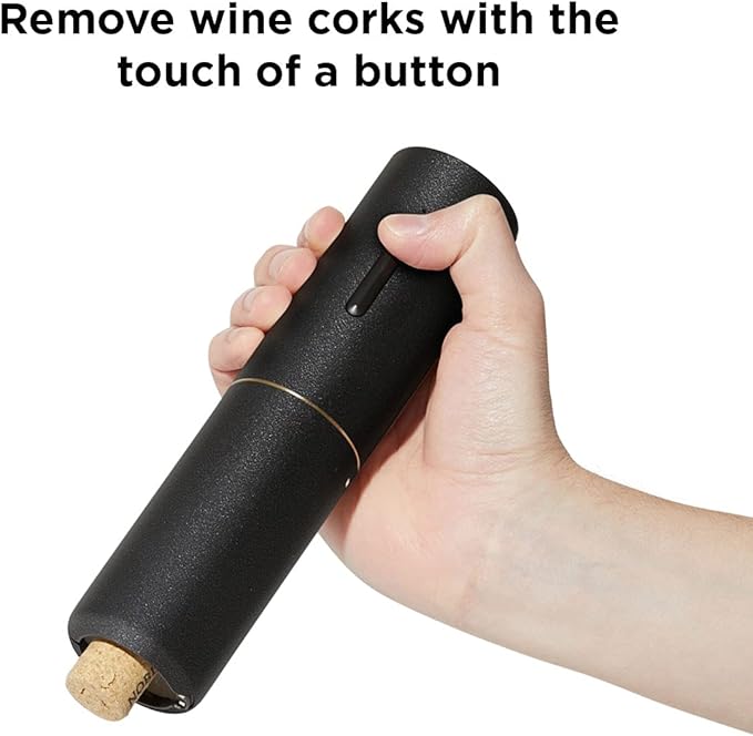 RBT Electric Corkscrew Wine Opener with Foil Cutter and Marble Charging Base, Black