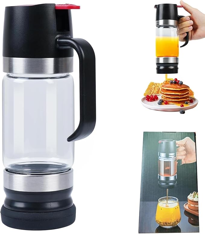 Honey Dispenser No Drip with Base 2026 New Upgrade, 12OZ Glass Honey Jar pot with Handle, Syrup Dispenser for Coffee or Tea, Mess Free Honey Dispenser for Honey and Syrup (Black)