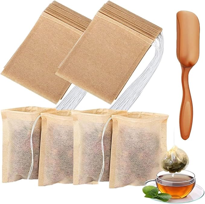 Tea Filter Bags, Tea Bags for Loose Leaf Tea Safe & Natural Material, Disposable Tea Infuser for Loose Leaf Tea, Coffee, Spice, Herbs (300, wood, 5x7cm)