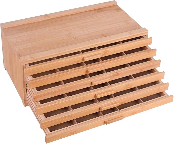 Vencer 6 Drawer Bamboo Artist Supply Storage Box with Separate Compartments for Organizing Pencil,Pen,Pastel,Marker Set,Brushes & Stamp,VAO-007