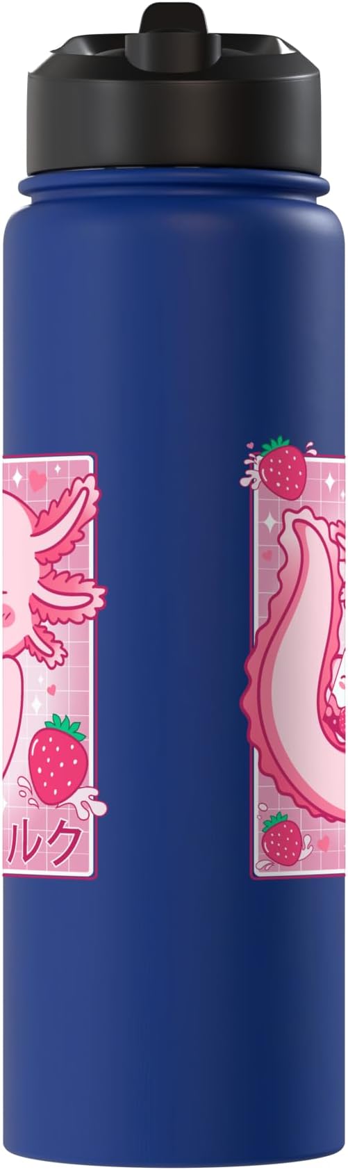 Kawaii Axolotl Strawberry Milk Shake Carton Japanese Anime Stainless Steel Insulated Water Bottle
