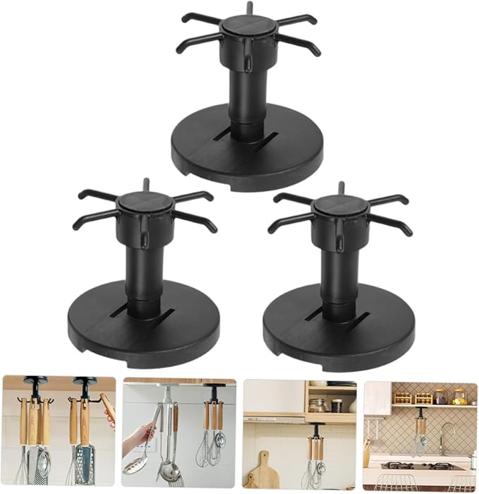 NUOBESTY 3pcs Kitchen Utensil Hooks Set Nail-Free Plastic Rotating Hanging Organizer for Kitchen Cabinet Storage