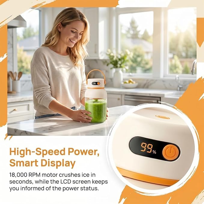 Portable Electric Juicer Cup with Zero Cord Hassle, 33oz Large Capacity Personal Blender with 18000RPM High Speed, USB-C Rechargeable Wireless Juicer Cup for Gym, Travel (1200ML / 40OZ)