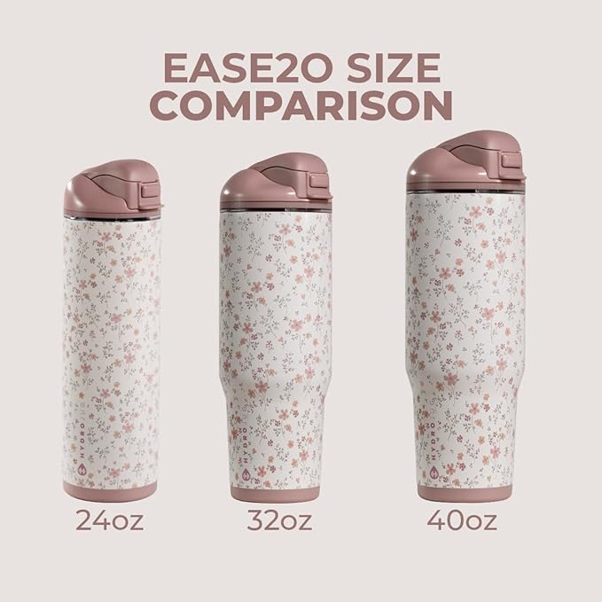 HydroJug Ease2o Water Bottle with Straw & Chug Lid, Stainless Steel, Vented Cap to Help Reduce Pressure, Water-Level Window, Cup Holder Friendly, Non-Slip Base – 24oz, Magnolia