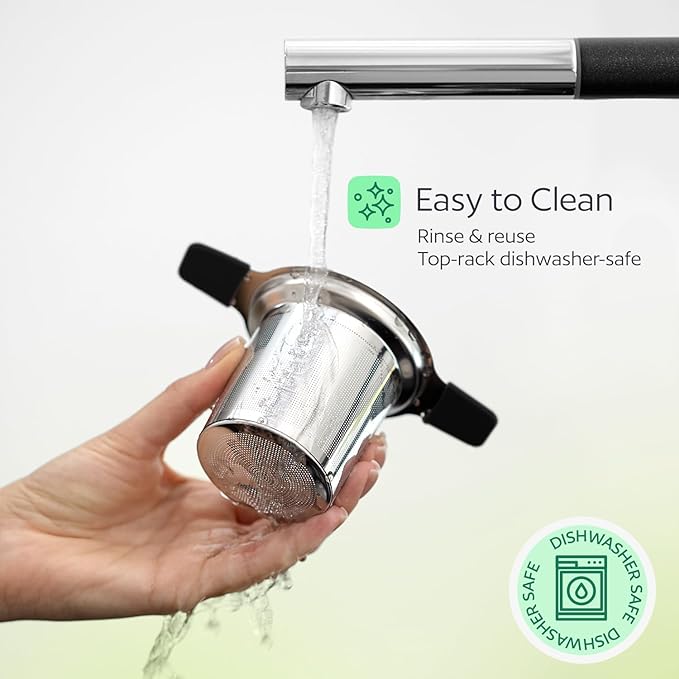 Stainless Steel Tea Infuser for Loose Leaf Tea – Extra Fine Mesh Strainer with Heat Proof Double Handles & Lid, Reusable Filter Fits Mugs, Cups & Teapots, Black